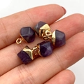 Set mit vier violetten facettierten Amethyst-Anhängern mit vergoldeten Kappen für DIY - 8x12mm 2g/Stk / Amethyst