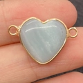 Connecteur cœur en pierre naturelle bleu clair avec bordure dorée pour bijoux DIY - Style Translucide Gris-Bleu (No.21)