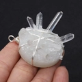 Natural white crystal pendant with silver wire wrap and freshwater pearl detail - Style 1 (1003-T220112008) / 37x48mm