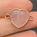 Connecteur cœur en quartz rose avec bordure dorée et doubles anneaux pour bijoux DIY - Style de Quartz Rose Translucide (No.23)