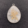 Water drop white turquoise pendant with golden goldfish metal inlay and silver edge - Goldfish