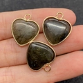 Juego de tres colgantes de corazón en piedra natural gris con borde de metal dorado - 16x19mm / Textura Mineral Gris Oscuro (15)