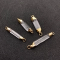Set of four natural white crystal pillar pendants with gold electroplated double rings - Double Hole Style / Gold