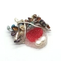 Handcrafted silver wire-wrapped red druzy stone pendant with white baroque pearls - 30x45-35x48mm / No.1 (Red)