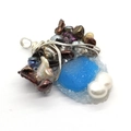 Handmade wire wrapped pendant with blue stone and colorful freshwater pearls design - 30x45-35x48mm / No.2 (Blue)