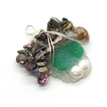 Irregular green druzy and baroque pearl pendant with silver wire-wrapped design - 30x45-35x48mm / No.4 (Green)