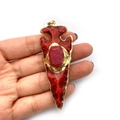 Colgante punta de flecha con piedra roja y borde dorado para joyería de collar DIY - Rojo Brillante (No. 1)