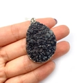 Handheld water drop shape druzy crystal pendant with silver edge and plating - 29x39-29x47mm