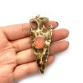 Pendentif flèche en pierre tachetée et cristal orange avec bordure dorée élégante - Moucheté Brun (N° 5)
