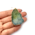 Irregular natural crystal geode pendant with blue-green gradient and gold-plated edges - 29x39-29x47mm / No.3 (Green-Blue Gradient + Gold Edge)