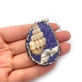 Handheld purple resin teardrop pendant with natural seashells and zircon border decoration - Dark Purple Crushed Stone Style (#4)