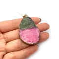 Irregular droplet crystal pendant in green and purple hues with a gold-tone metallic edge - 29x39-29x47mm / No.4 (Green-Pink Combo + Gold Edge)
