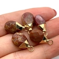 Teardrop red jasper faceted stone pendants with gold plated metal loops set of four - Teardrop (10x19mm) / Reddish Brown Mottle (No. 4)