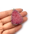 Pink crystal druzy teardrop pendant with silver trim shown on palm for scale - 29x39-29x47mm / No.5 (Pink Crystal + Silver Edge)