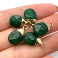 Faceted green natural stone teardrop pendants with gold plated caps held in hand - 10x19mm 1g/pc / Green Faceted Style (No. 5)