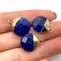 Ciondolo tondo piatto in pietra blu sfaccettata con cornice dorata per gioielli DIY - Blu Scuro Sfaccettato (N. 2) / 15x19mm