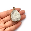 Handheld water drop white crystal druzy pendant with elegant gold plated edges - 29x39-29x47mm / No.6 (White Crystal + Gold Edge)