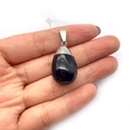 Polished black natural stone teardrop pendant with silver bail for jewelry DIY - Black Agate / 16x29mm