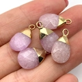 Faceted pink natural stone teardrop pendants with gold metal caps set of four - 10x19mm 1g/pc / Pink Faceted Style (No. 8)
