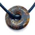 Tiger eye stone donut pendant with silk luster texture on a black cord necklace - Tiger Eye Pattern Style (9)
