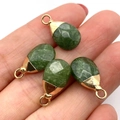Faceted teardrop green stone pendants with golden metal caps in hand view - 10x19mm 1g/pc / Dark Green Faceted Style (No. 9)