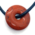 Round red natural stone pendant with black cord necklace and polished mineral texture - Red Stone Pattern Style (10)