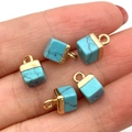 Five cube turquoise emperor stone pendants with gold plated metal loops for jewelry DIY - 5x10mm / Sky Blue (No.2)