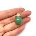 Water drop green natural stone pendant with gold clasp held in hand for scale - Green Aventurine / 16x29mm