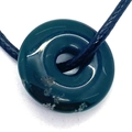Deep green natural stone donut pendant with black braided cord necklace - Dark Green Pattern Style (12)