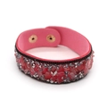 Pink faux suede bracelet with irregular crushed stones and rhinestone inlay features - Pink/Red (1)