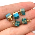 Five cube imperial stone pendants in blue-green finish with gold metal bail clasp - 5x10mm / Cyan Blue (No. 3)