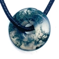 Moss agate gemstone donut pendant necklace with green moss inclusions and black cord - Moss Pattern Style (13)