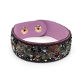 Wide purple leather bracelet with colorful natural stone chips and double snaps - Purple (No.2)