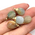 Facet cut natural gemstone teardrop pendants with gold metal caps and jumping rings - 10x19mm 1g/pc / Multi Color Stone Style (12)
