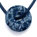 Blue mottled natural stone donut pendant on adjustable black cord necklace - Sodalite Style (14)