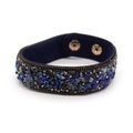 Bohemian dark blue leather bracelet with natural crushed stones and metal studs - Dark Blue (No.7)