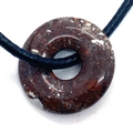 Polished reddish-brown mottled stone donut pendant on a thick black woven cord necklace - Mottled Red Style (16)