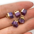 5pcs purple natural stone cube pendants with gold metal caps for DIY jewelry making - 5x10mm / Purple (No.6)