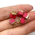 Five rose pink imperial jasper cube pendants with gold plated caps for DIY jewelry - 5x10mm / Rose Red (No.7)