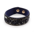 Bracciale in pelle blu con pietre naturali e doppi bottoni a pressione dorati - Nero (9)