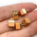 Orange natural stone cube pendant with gold cap for DIY jewelry accessories - 5x10mm / Orange (No. 8)