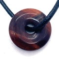 Red Tiger Eye donut pendant with black cord necklace showing natural stone textures - Red Tiger Eye Style (19)