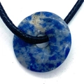 Lapis lazuli stone donut pendant with blue and white mineral texture on black cord necklace - Blue Spot Stone