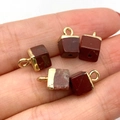 Five cube-shaped red jasper stone pendants with gold metal rings for jewelry making - 5x10mm / Red Brown (Style 10)