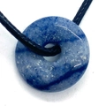 Blue natural stone donut pendant with black cord necklace, handcrafted gemstone jewelry - Blue Ore Style (21)