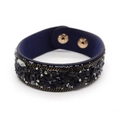 Bracciale in pelle blu scuro con scaglie di pietra nera, rivetti argento e bottoni dorati - Blu/Nero (8)