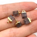 Handheld group of 5 square purple natural stone pendants with gold connectors for DIY jewelry - 5x10mm / Smoky Gray (No. 11)