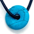 Blue turquoise style donut pendant with black cord necklace and natural stone texture - Blue Turquoise