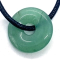 Green aventurine stone donut pendant on adjustable black cord minimalist necklace - Green Aventurine