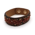 Bracciale boho in pelle con pietre marroni e rivetti dorati su un cinturino largo - Marrone Rossastro/Marrone (15)